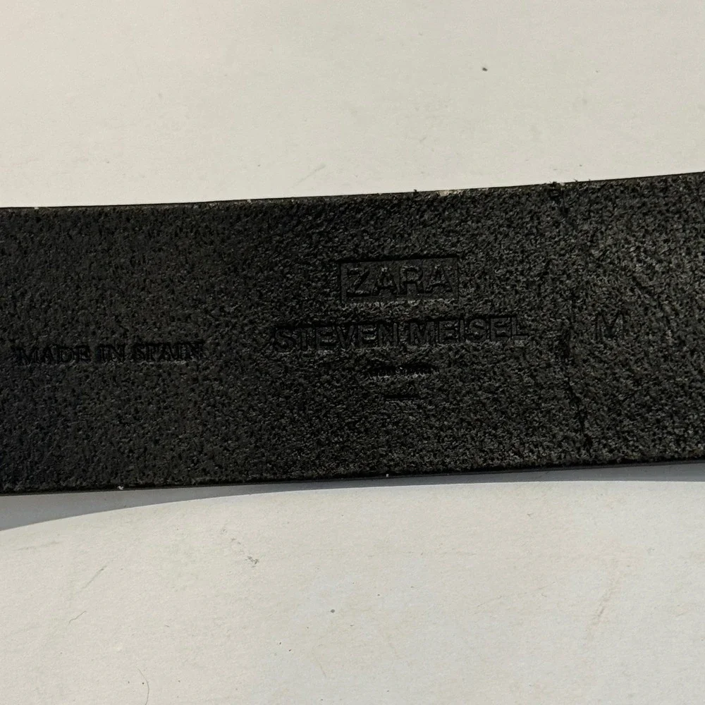 Zara Steven Meisel Belt Men's Size Medium 31-35 Black Leather Silver Oval Buckle